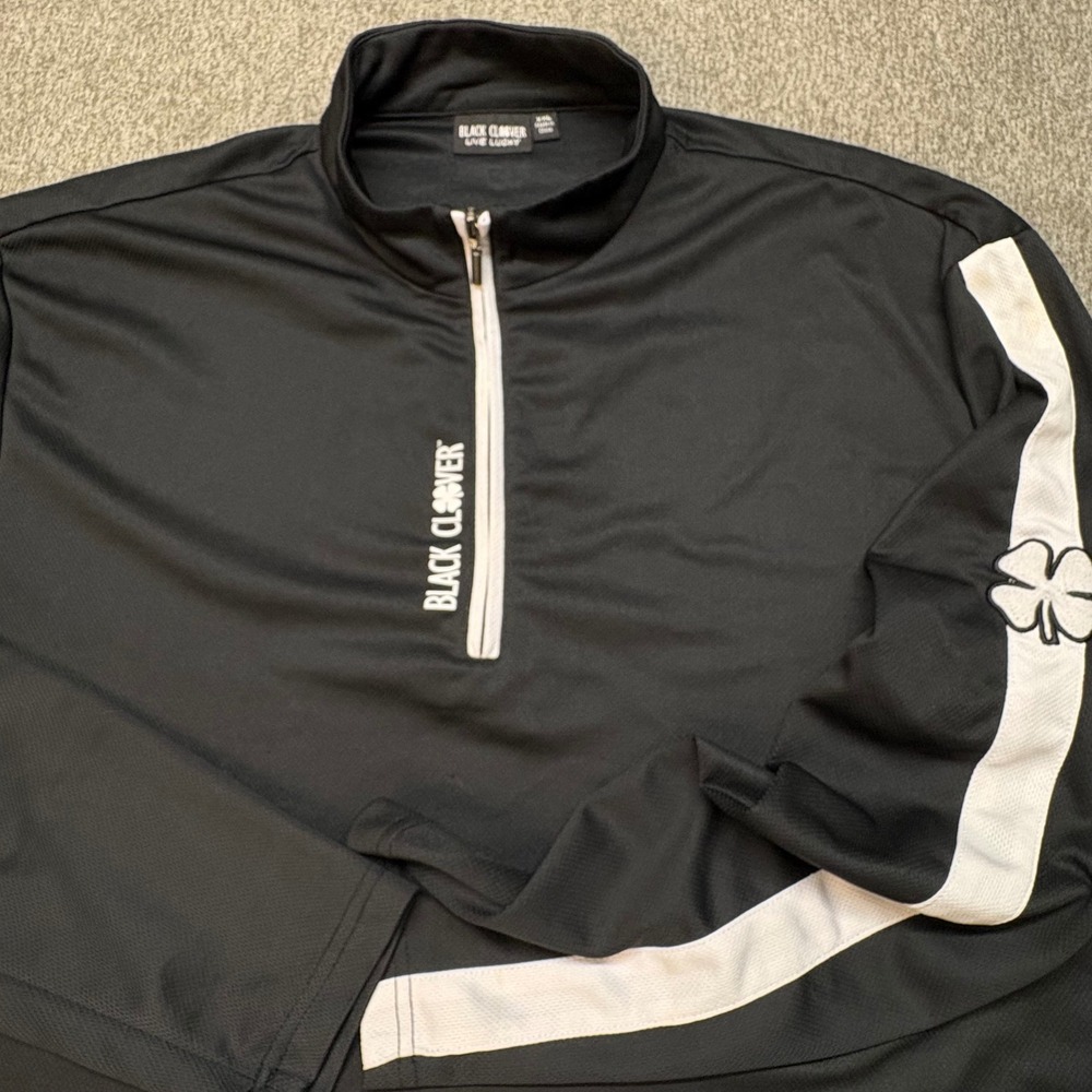 Black Clover Live Lucky Mens XXL Quarter Zip Pullover Golf Shirt Black White